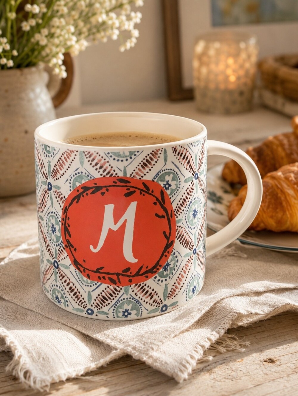 Anthropologie Jo Monogram M Mug 16.5oz Initial Coffee Cup